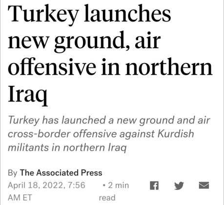 Cover image for 埃尔多安称伊拉克境内的库尔德武装计划对土耳其展开军事行动，悍然出兵伊拉克